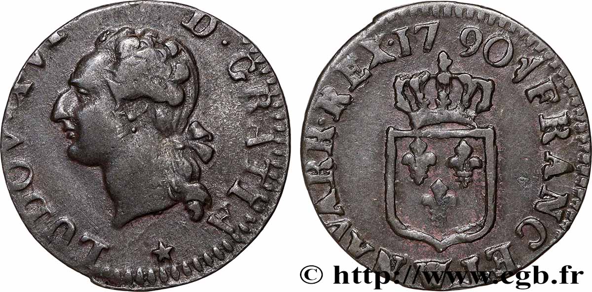 LOUIS XVI Liard dit &nbsp;à l&nbsp;écu&nbsp; 1790 Lille XF