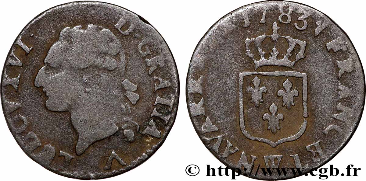 LOUIS XVI Liard dit &nbsp;à l&nbsp;écu&nbsp; 1783 Lille S