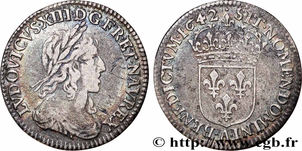 LOUIS XIII  Douzième d&nbsp;écu, buste drapé et cuirassé (2e buste de Jean Warin) 1642 Paris, Monnaie du Louvre VF