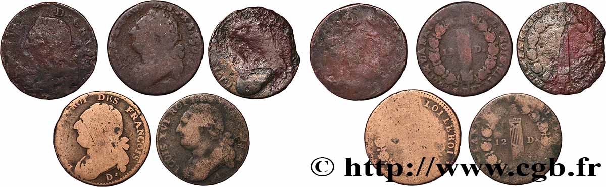 LOUIS XVI 12 deniers dit &nbsp;au faisceau&nbsp;, type FRANCOIS, lot de 5 ex. n.d. Ateliers divers lot