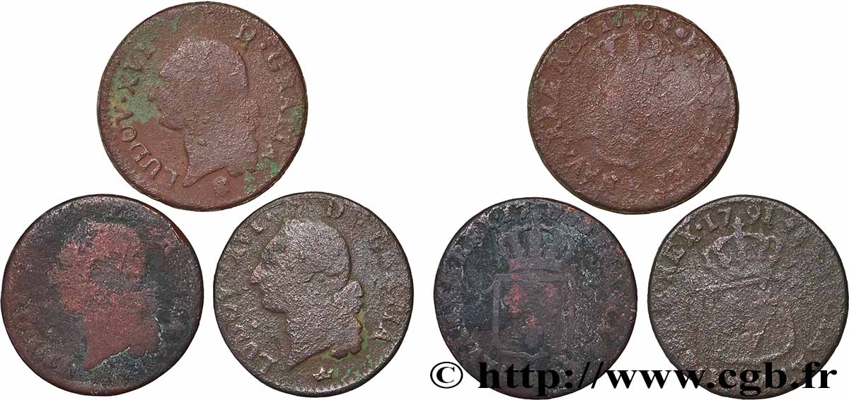 LOUIS XVI Sol dit &nbsp;à l&nbsp;écu&nbsp;, lot de 3 ex. n.d. Ateliers divers lotto