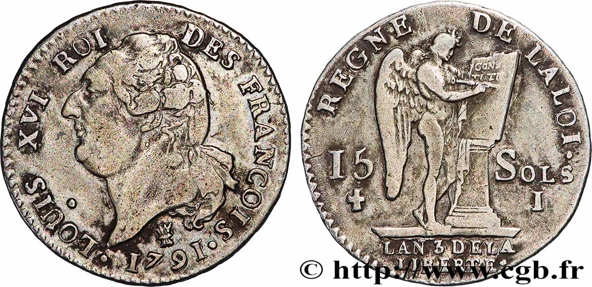 LOUIS XVI 15 sols dit &nbsp;au génie&nbsp;, type FRANCOIS 1791 Limoges XF
