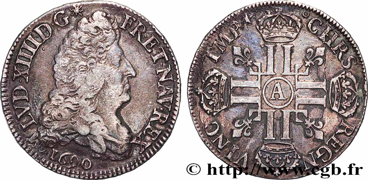LOUIS XIV LE GRAND OU LE ROI SOLEIL Demi-écu aux huit L, 1er type 1690 Paris TTB