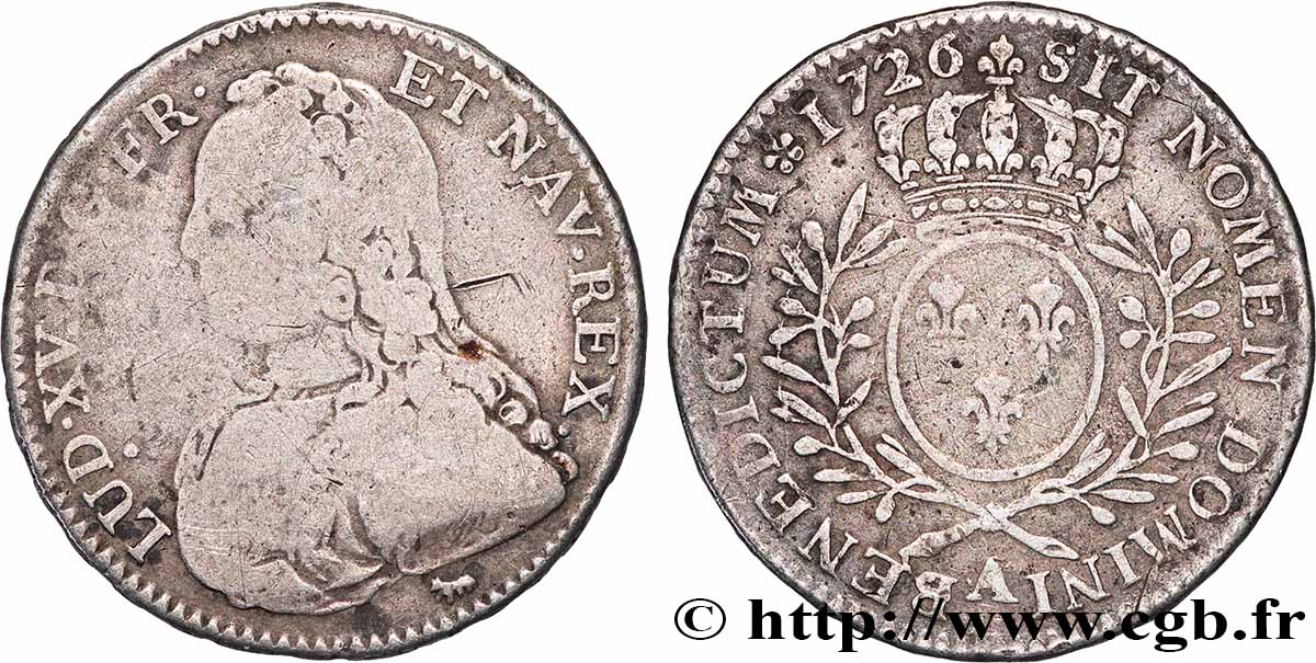 LOUIS XV &nbsp;THE WELL-BELOVED&nbsp; Demi-écu aux branches d&nbsp;olivier, buste habillé 1726 Paris VF