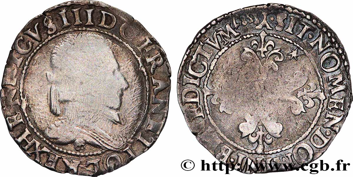 HENRI III Demi-franc au col plat 1587 Bourges TB+