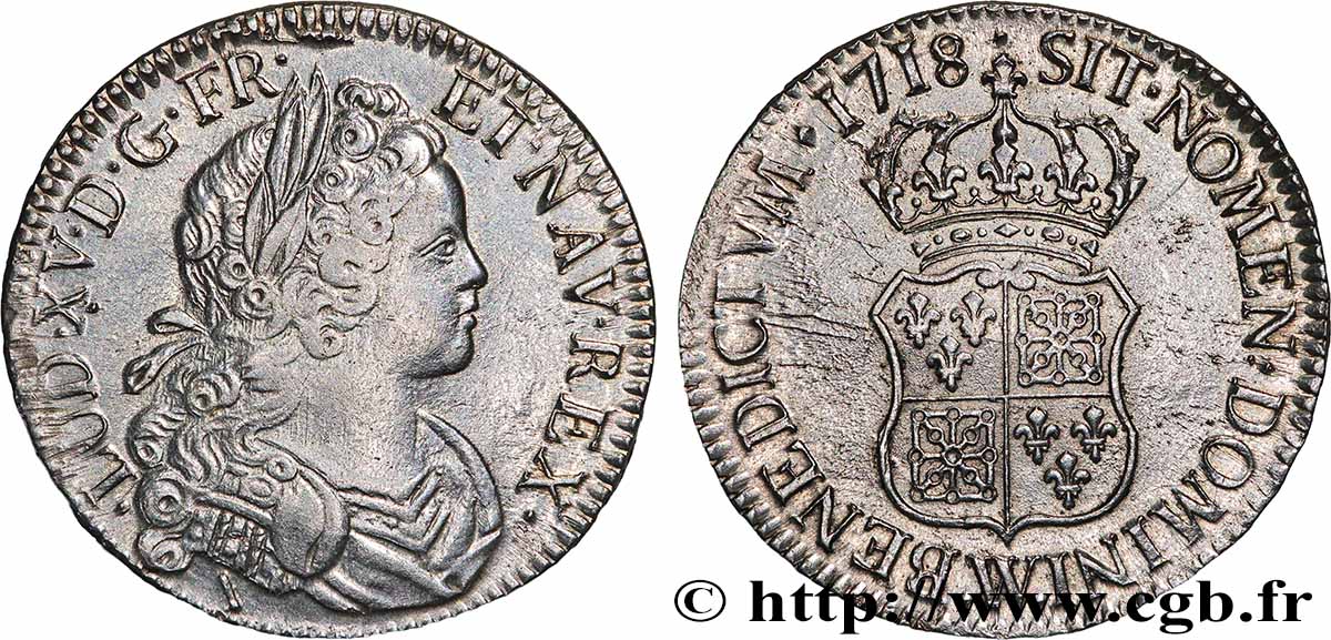 LOUIS XV THE BELOVED Écu dit &nbsp;de France-Navarre&nbsp; 1718 Lille XF