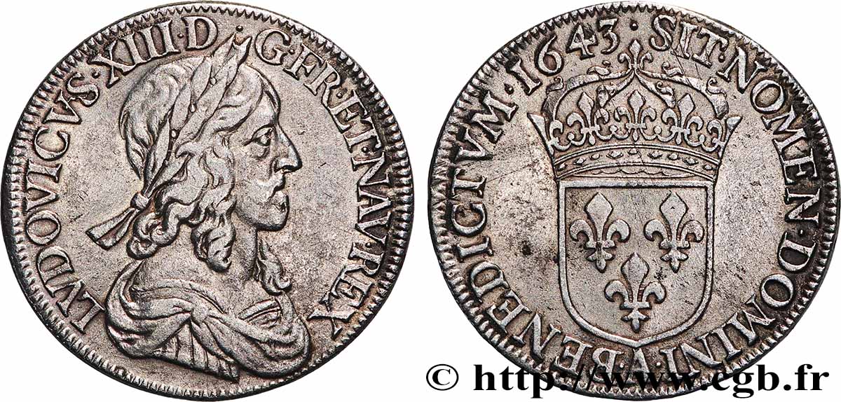 LOUIS XIII  Demi-écu, buste drapé et cuirassé (2e buste de Jean Warin) 1643 Paris, Monnaie du Louvre BB/q.SPL