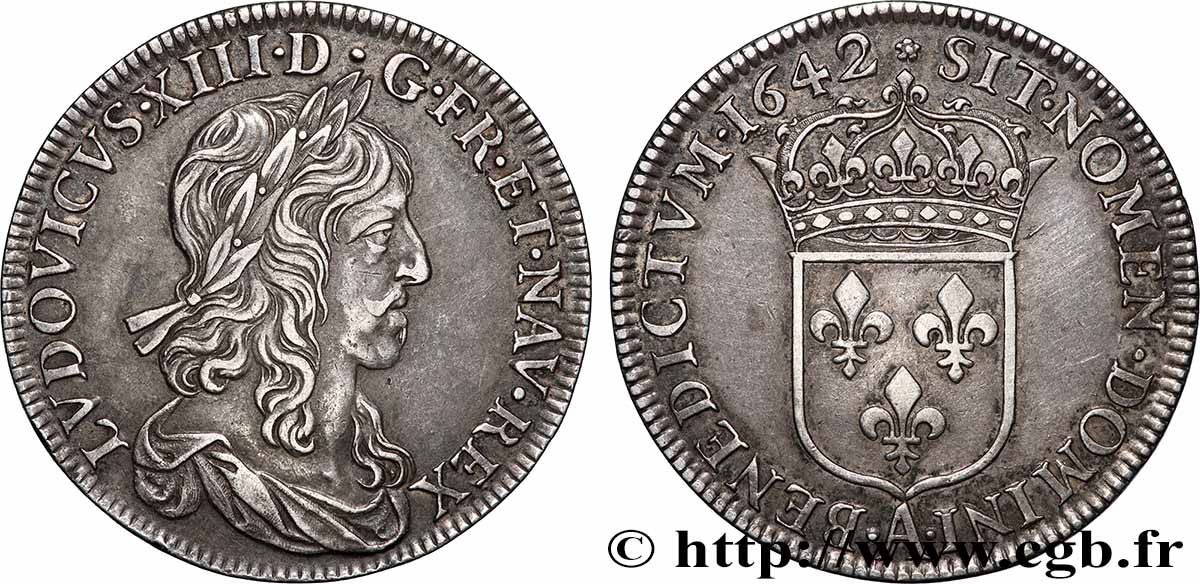 LOUIS XIII  Demi-écu, buste drapé (1er buste de Jean Warin) 1642 Paris, Monnaie de Matignon EBC