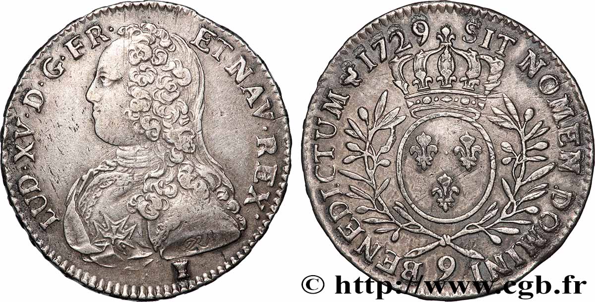 LOUIS XV &nbsp;THE WELL-BELOVED&nbsp; Demi-écu aux branches d&nbsp;olivier, buste habillé 1729 Rennes SS
