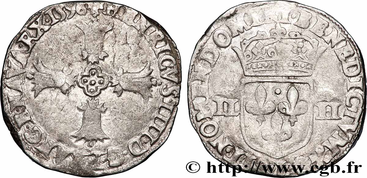 HENRI IV LE GRAND Quart d&nbsp;écu, croix feuillue de face 1596 Bayonne TB+