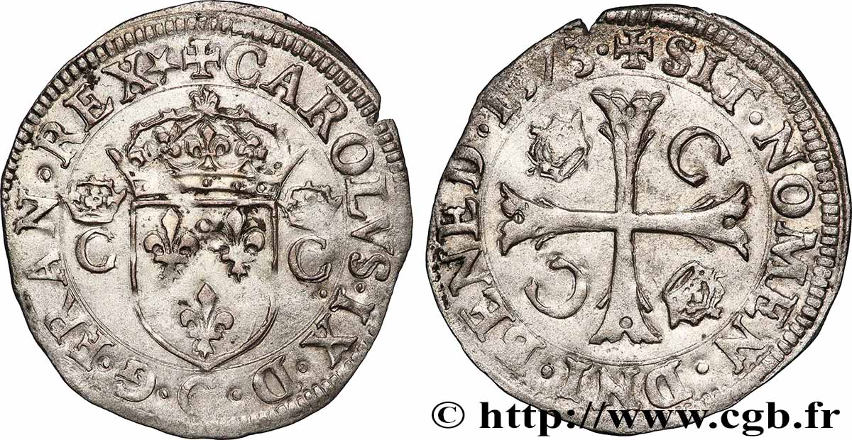 CHARLES IX Douzain aux deux C couronnés 1573 Poitiers AU