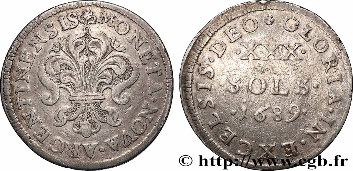 LOUIS XIV LE GRAND OU LE ROI SOLEIL XXX sols 1689 Strasbourg TTB/TB+