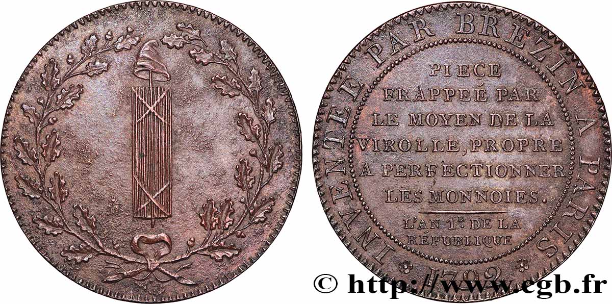 CONFIANCE (MONNAIES DE...) Essai de Brézin au faisceau 1792  SUP