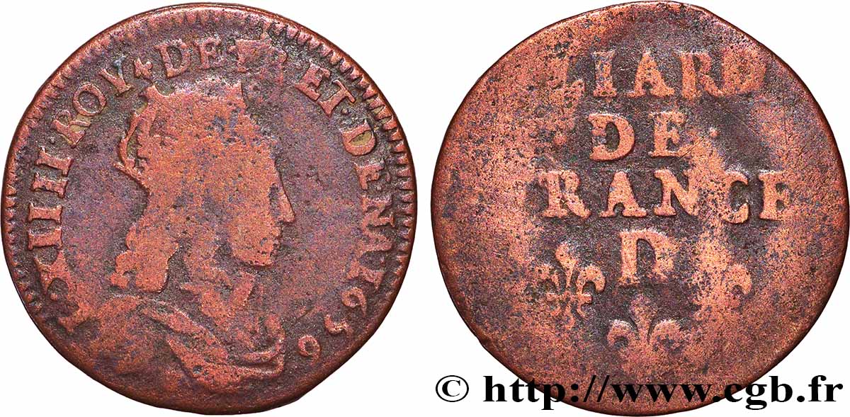 LOUIS XIV &nbsp;THE SUN KING&nbsp; Liard de cuivre, 2e type 1656 Vimy-en-Lyonnais (actuellement Neuville-sur-Saône) VF