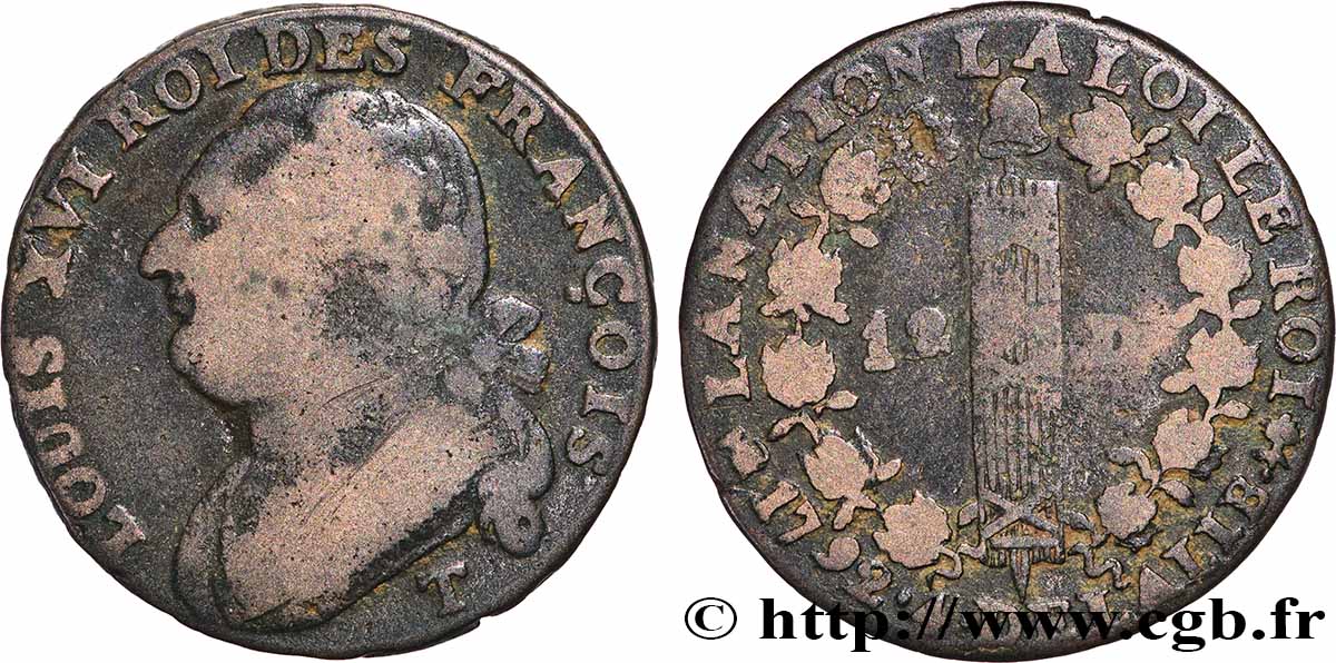 LOUIS XVI 12 deniers dit &nbsp;au faisceau&nbsp;, type FRANÇOIS 1792 Nantes VF/VF