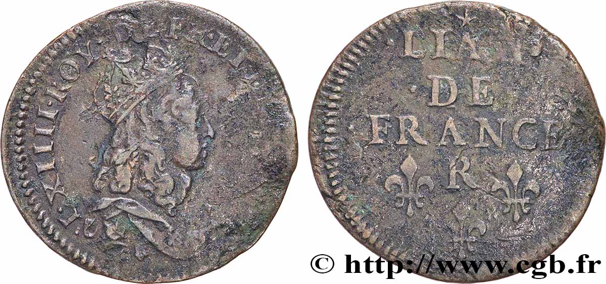 LOUIS XIV &nbsp;THE SUN KING&nbsp; Liard de cuivre, 2e type s.m. Nîmes VF