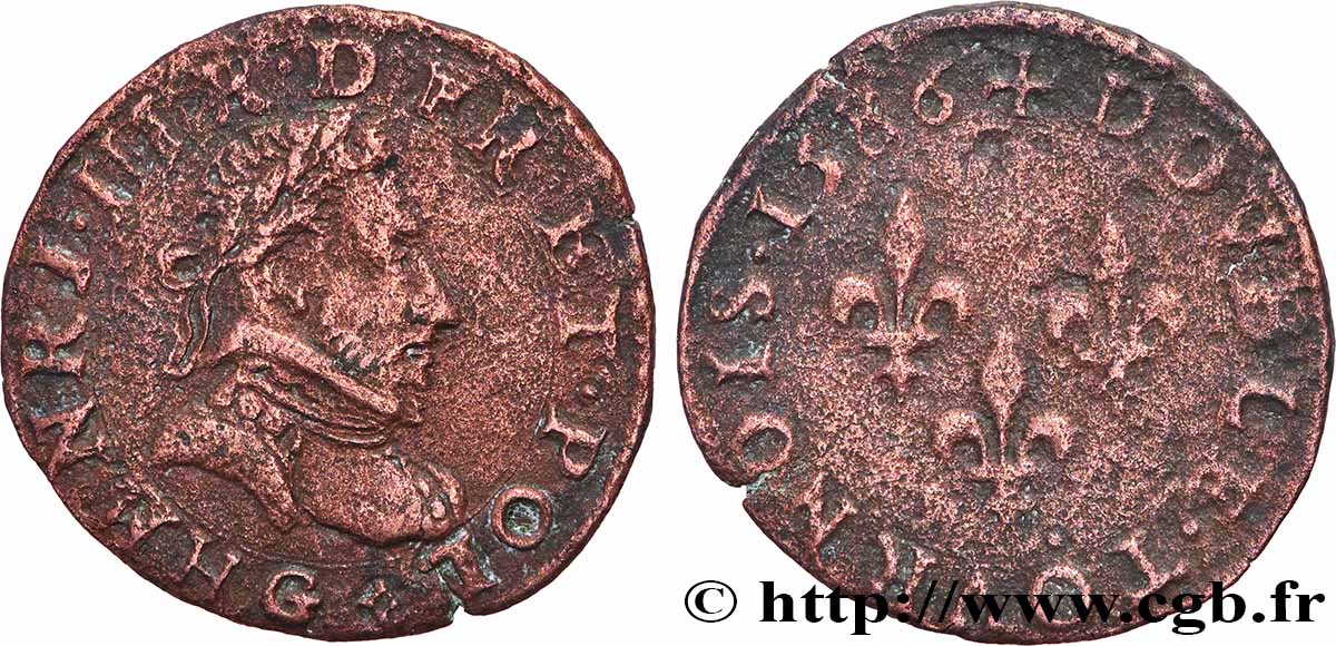 HENRI III Double tournois, type de Poitiers 1586 Poitiers TB+