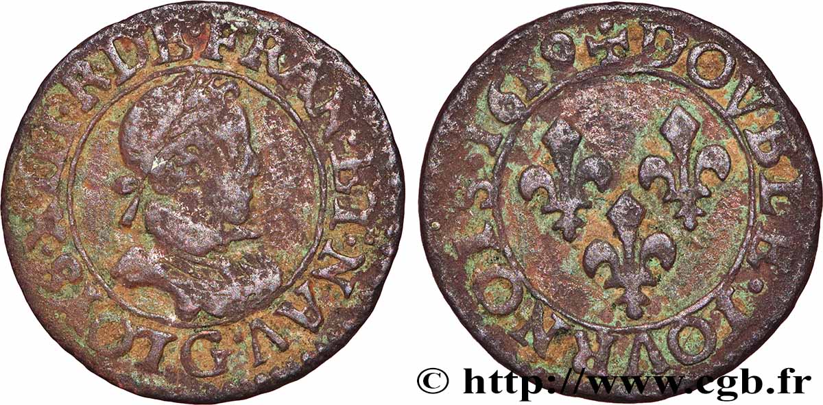 LOUIS XIII Double tournois, type 2 de Poitiers 1619 Poitiers VF