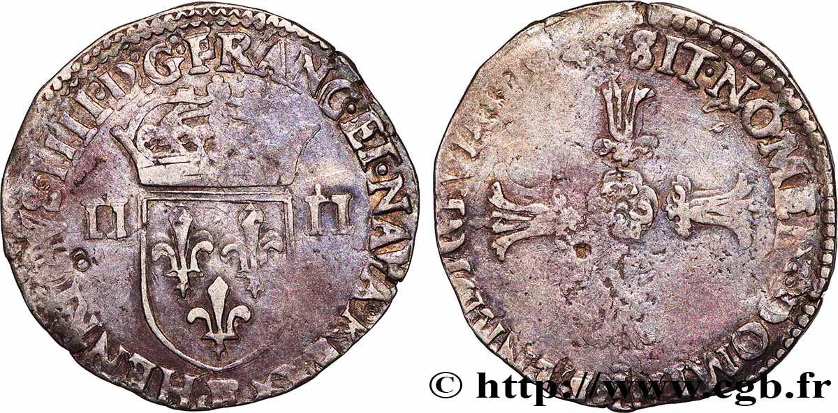 HENRY IV Quart d&nbsp;écu, écu de face, 2e type s.m. Tours VF