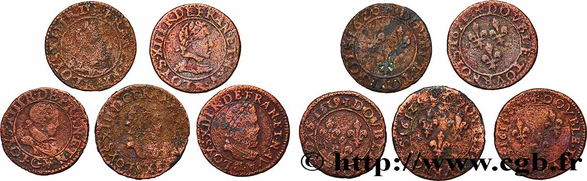 LOUIS XIII  Double tournois, lot de 5 ex. s.m. Atelier indéterminé lotto
