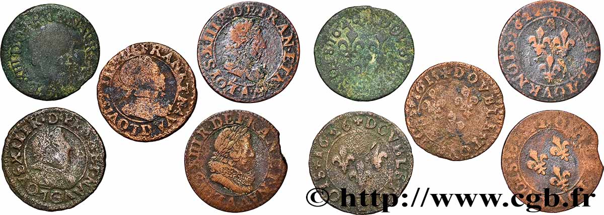 LOUIS XIII  Double tournois, lot de 5 ex. s.m. Atelier indéterminé lot