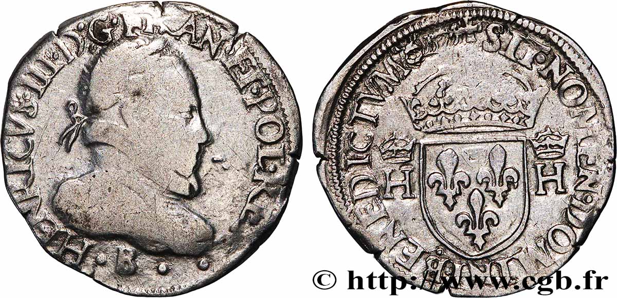 HENRY III Teston, 4e type 1575 Rouen VF/VF