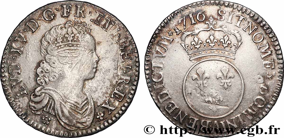 LOUIS XV DIT LE BIEN AIMÉ Demi-écu à l’écu rond couronné 1716 Paris TTB/TTB+