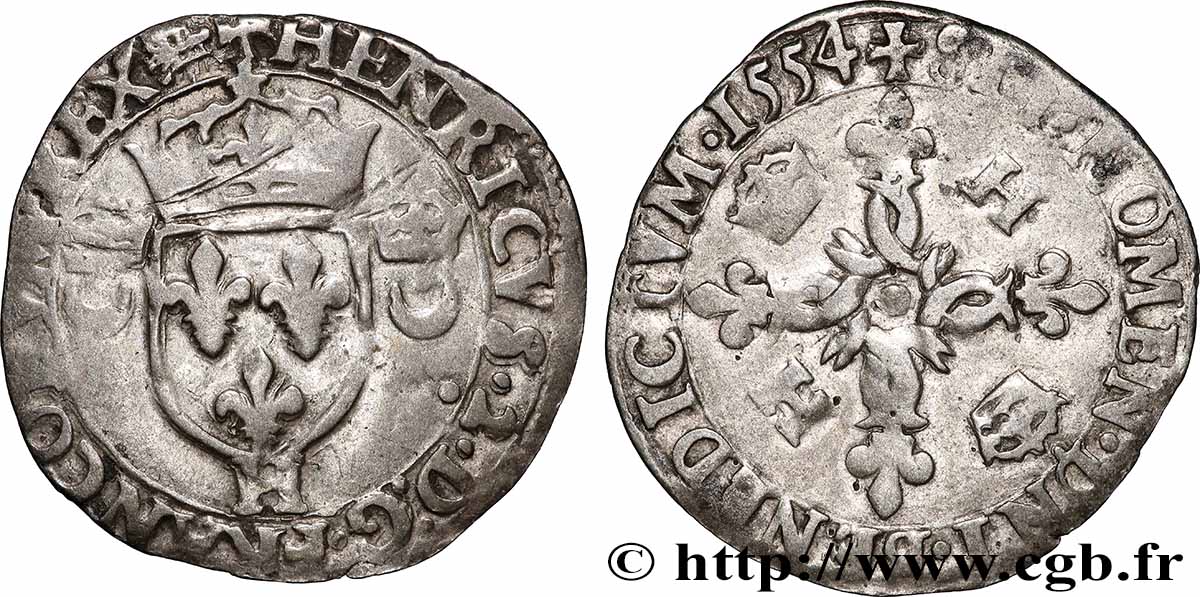 HENRI II Douzain aux croissants 1554 La Rochelle TB+/TTB