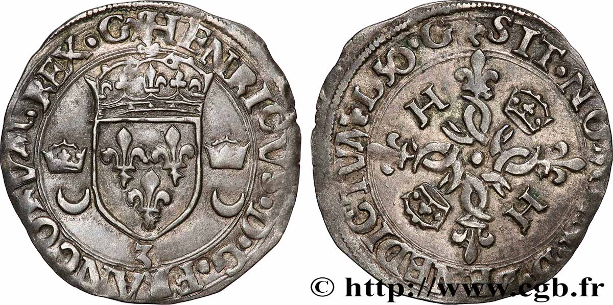 HENRI II Douzain aux croissants 1550 Grenoble TTB/TTB+
