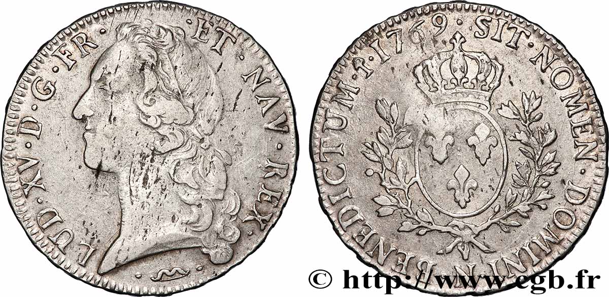LOUIS XV DIT LE BIEN AIMÉ Écu aux branches d’olivier, tête ceinte d’un bandeau 1769 Montpellier TTB