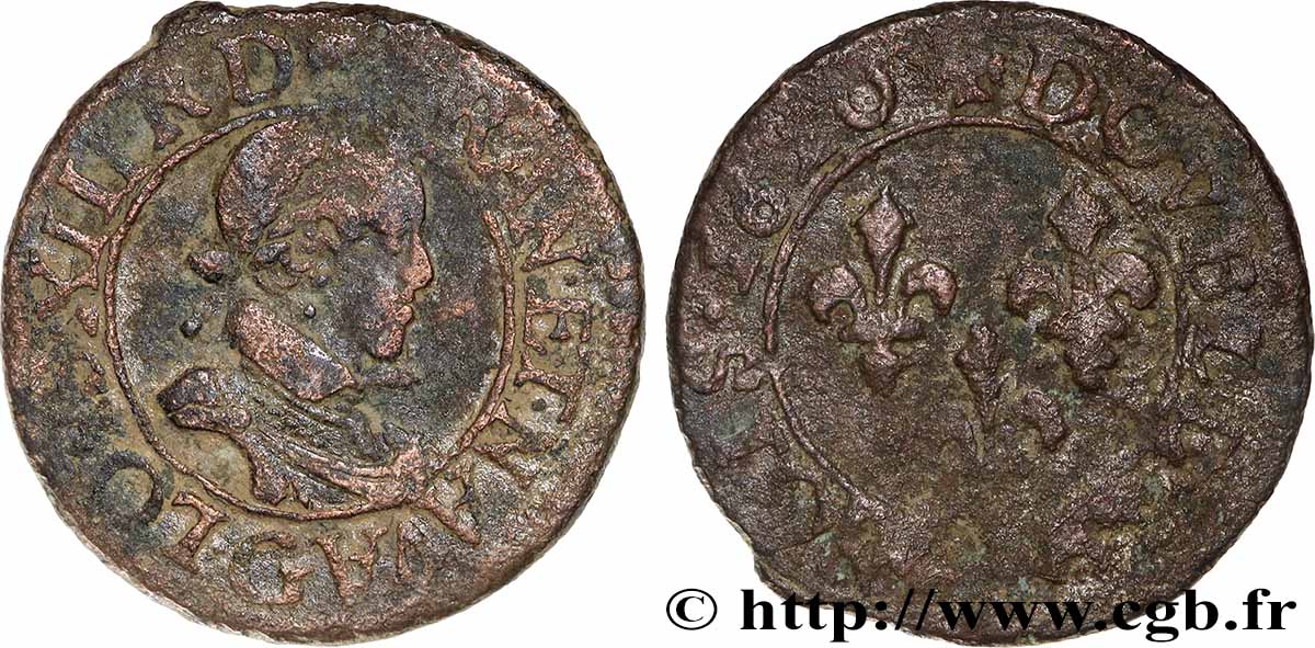 LOUIS XIII  Double tournois, type 2 de Poitiers 1620 Poitiers VF