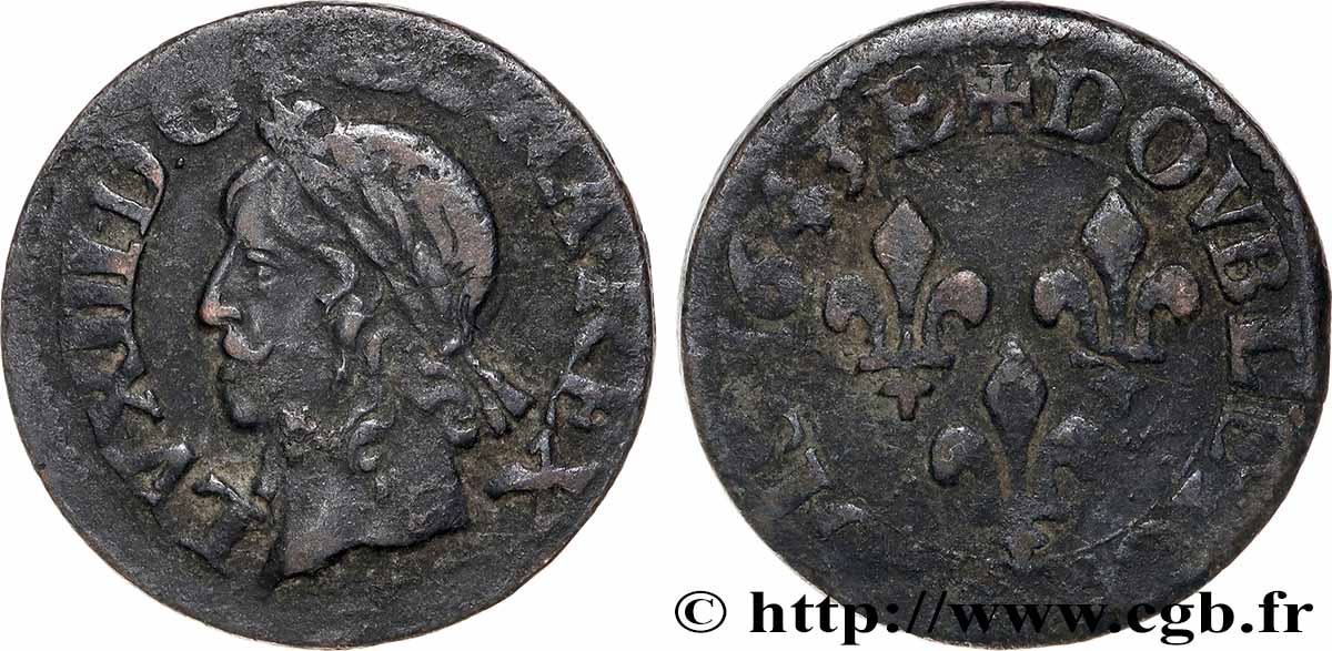 LOUIS XIII Double tournois, type de Warin 1643 Tours VF