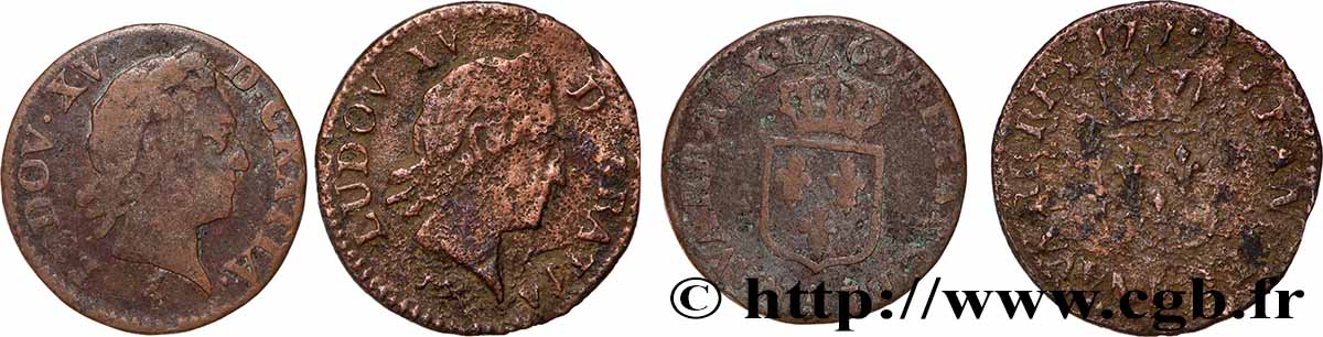 LOUIS XV &nbsp;THE WELL-BELOVED&nbsp; Liard dit “à la vieille tête”, lot de 2 ex. n.d. Ateliers divers lotto