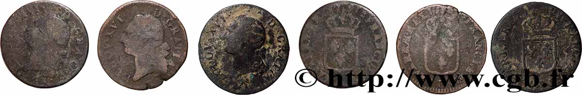 LOUIS XVI Sol dit &nbsp;à l&nbsp;écu&nbsp;, lot de 3 ex. n.d. Ateliers divers lot