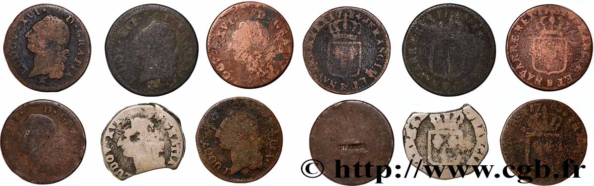 LOUIS XVI Sol dit &nbsp;à l&nbsp;écu&nbsp;, lot de 6 ex. n.d. Ateliers divers lotto