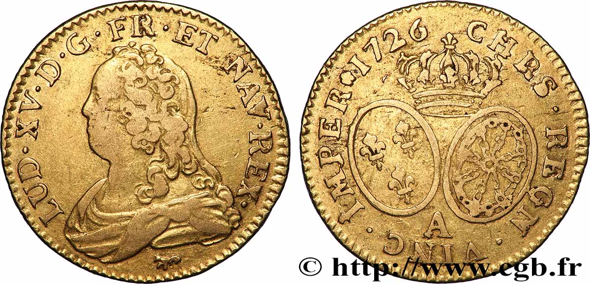 LOUIS XV &nbsp;THE WELL-BELOVED&nbsp; Louis d&nbsp;or aux écus ovales, buste habillé 1726 Paris q.SPL/SPL