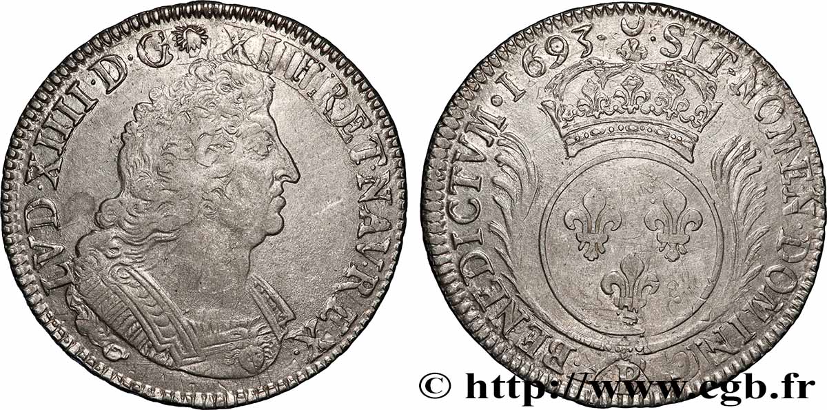 LOUIS XIV &nbsp;THE SUN KING&nbsp; Écu aux palmes 1693 Rouen AU