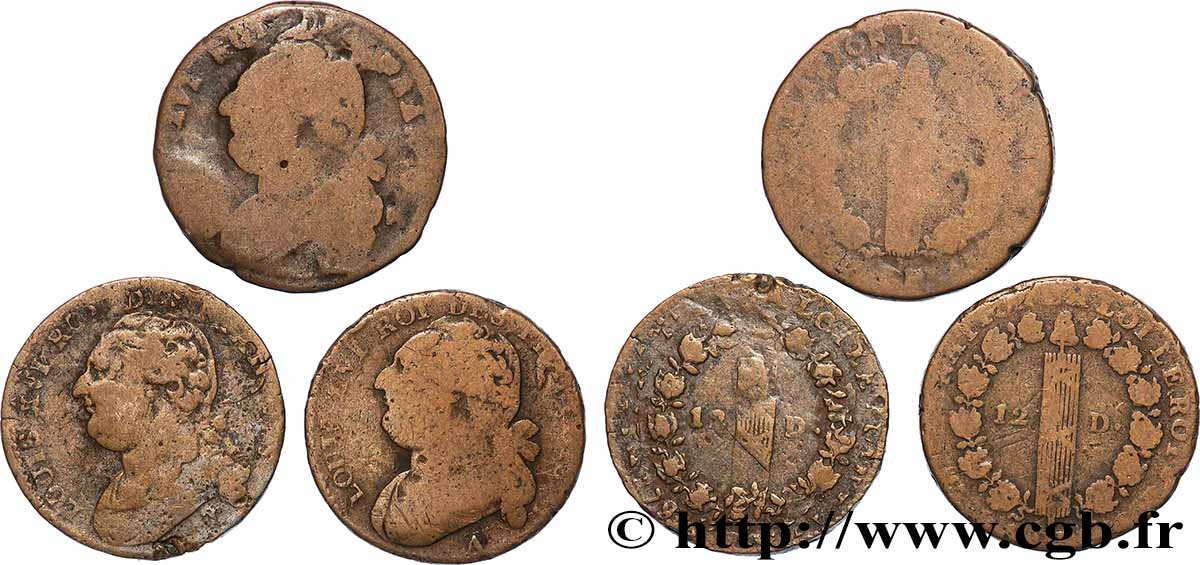 LOUIS XVI 12 deniers dit &nbsp;au faisceau&nbsp;, type FRANCOIS, lot de 3 ex. n.d. Ateliers divers lot