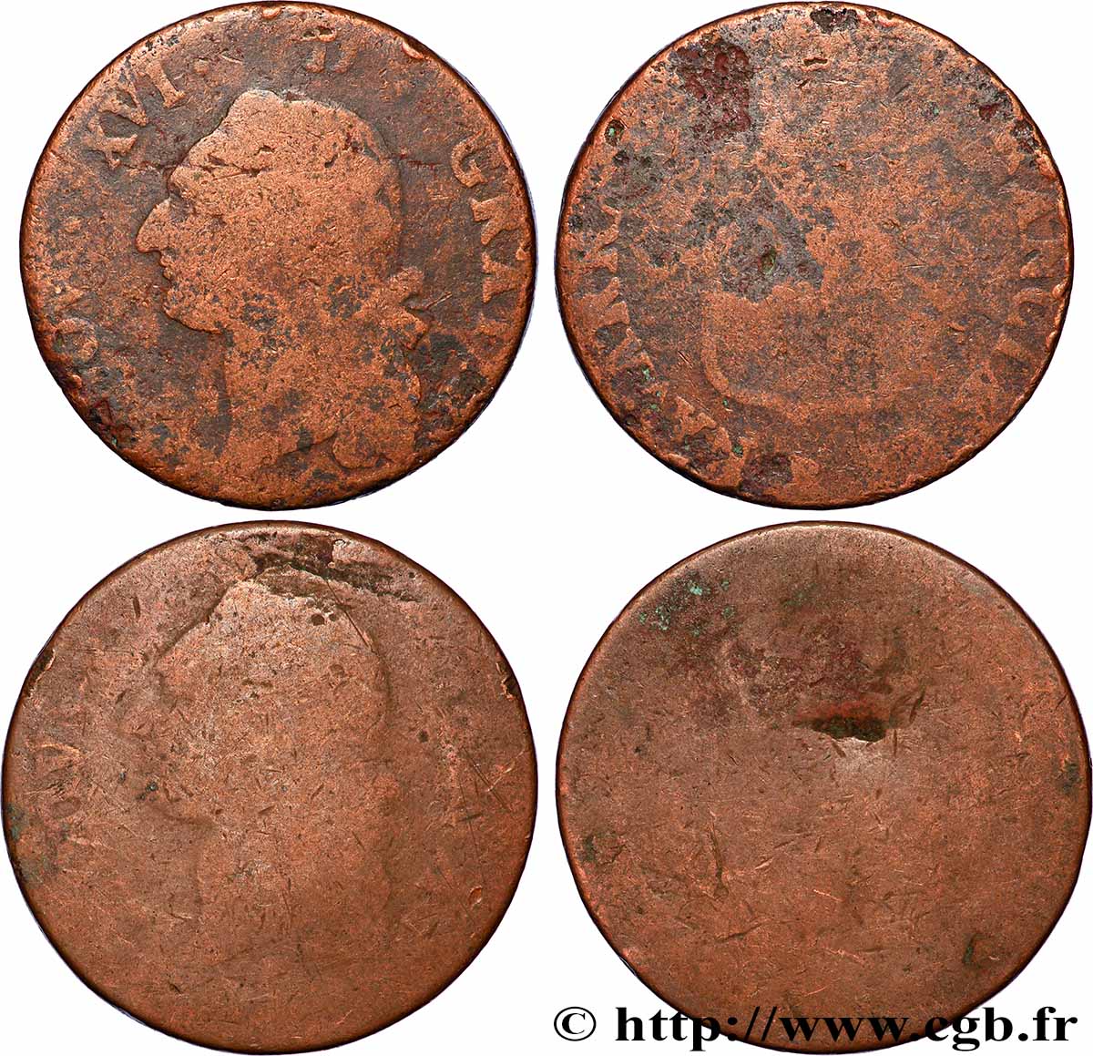 LOUIS XVI Sol dit &nbsp;à l&nbsp;écu&nbsp;, lot de 2 ex. n.d. Ateliers divers lot