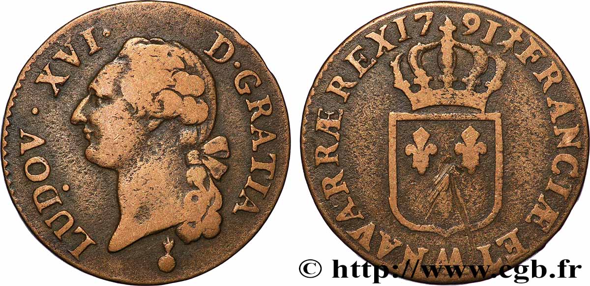 LOUIS XVI Sol dit &nbsp;à l&nbsp;écu&nbsp; 1791 Metz fSS