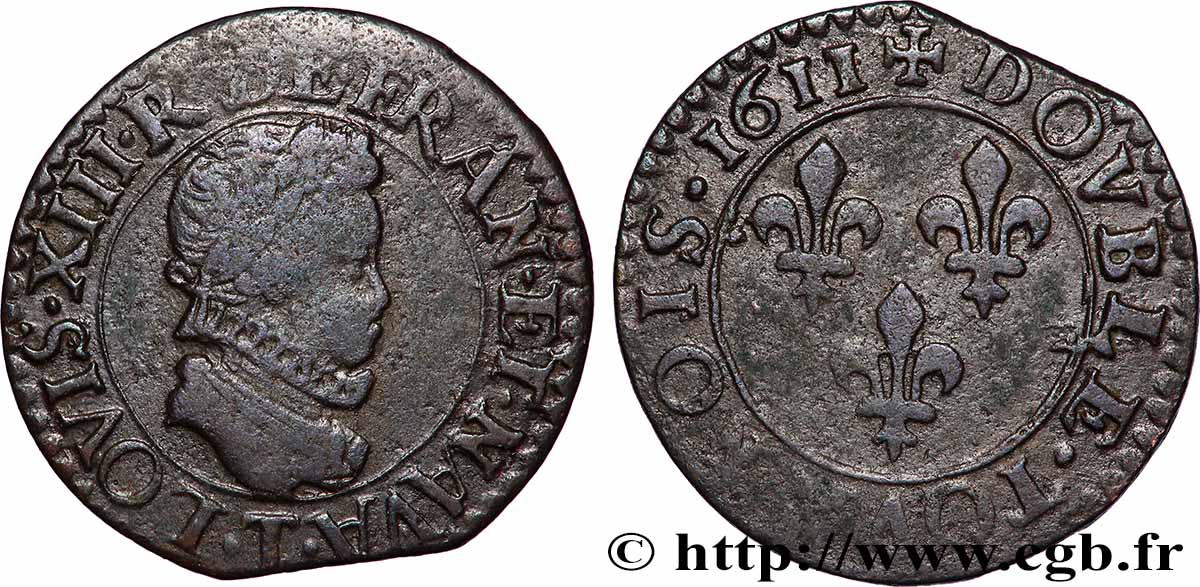LOUIS XIII  Double tournois 1611 Nantes fSS