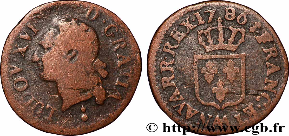 LOUIS XVI Liard dit &nbsp;à l&nbsp;écu&nbsp; 1786 Metz S