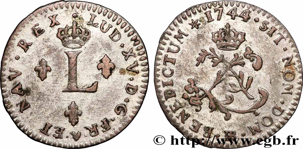 LOUIS XV &nbsp;THE WELL-BELOVED&nbsp; Double sol de billon 1744 Strasbourg fVZ