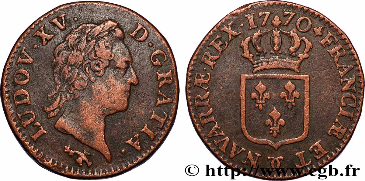LOUIS XV &nbsp;THE WELL-BELOVED&nbsp; Sol dit &nbsp;à la vieille tête&nbsp; 1770 Besançon SS