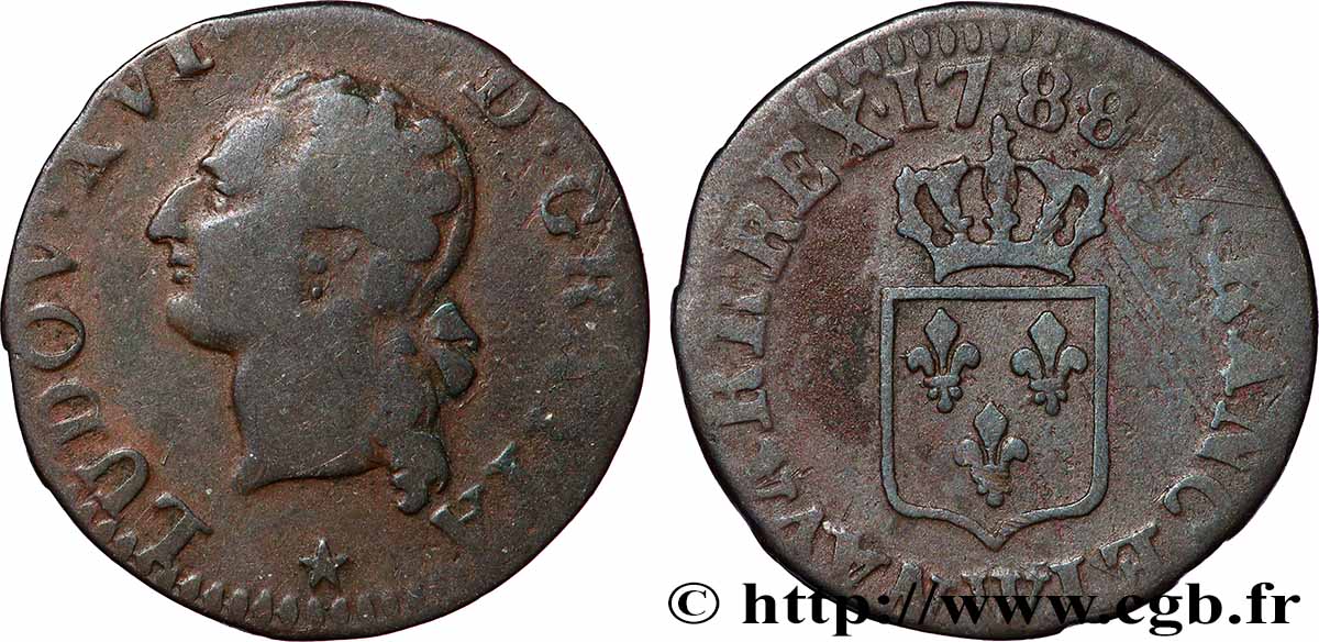LOUIS XVI Liard dit &nbsp;à l&nbsp;écu&nbsp; 1788 Lille VF