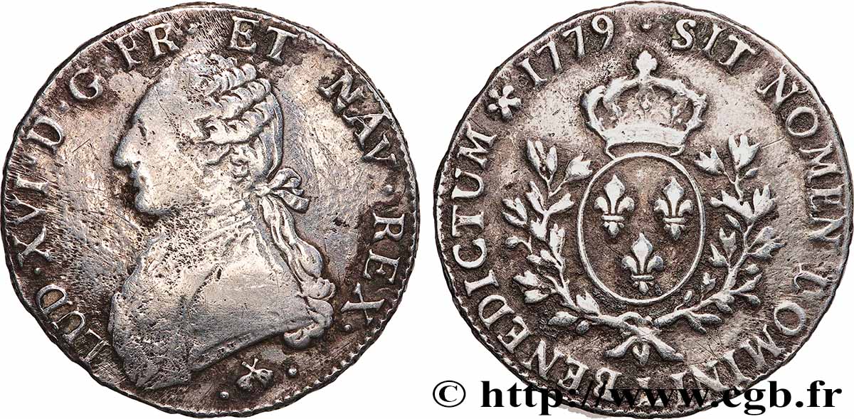 LOUIS XVI Écu aux branches d&nbsp;olivier 1779 Bayonne VF/VF