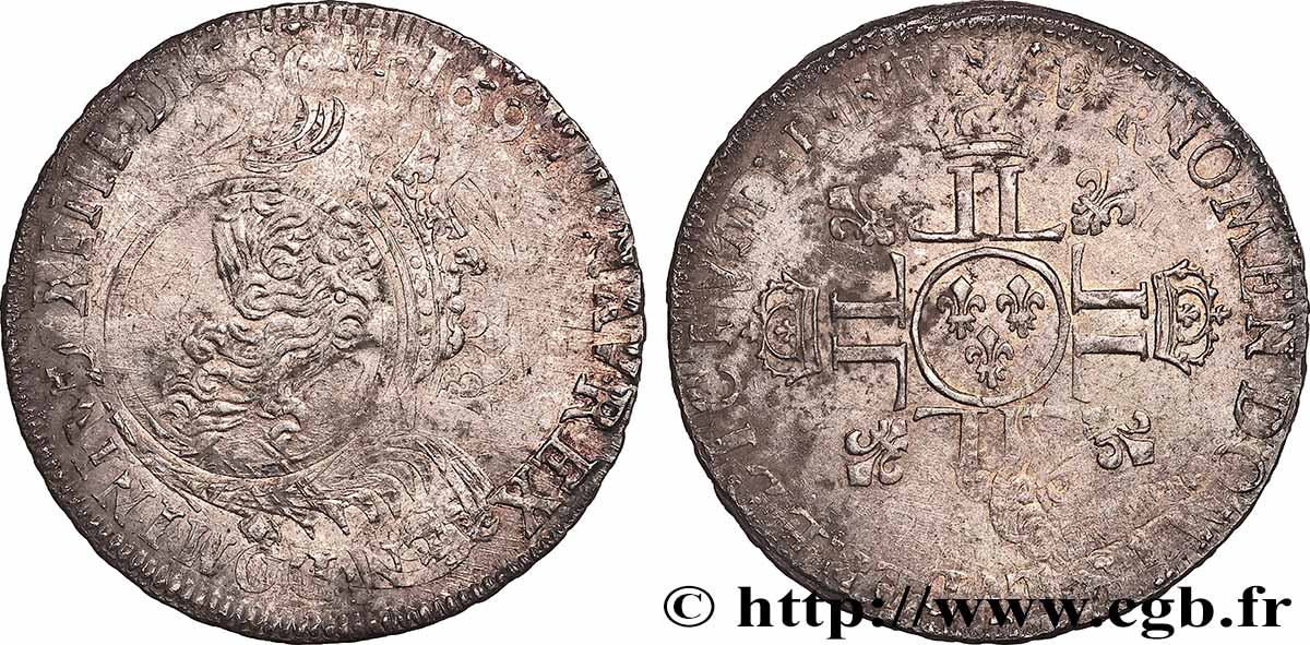 LOUIS XIV &nbsp;THE SUN KING&nbsp; Écu aux huit L, 2e type s.m. Atelier indéterminé fSS/SS