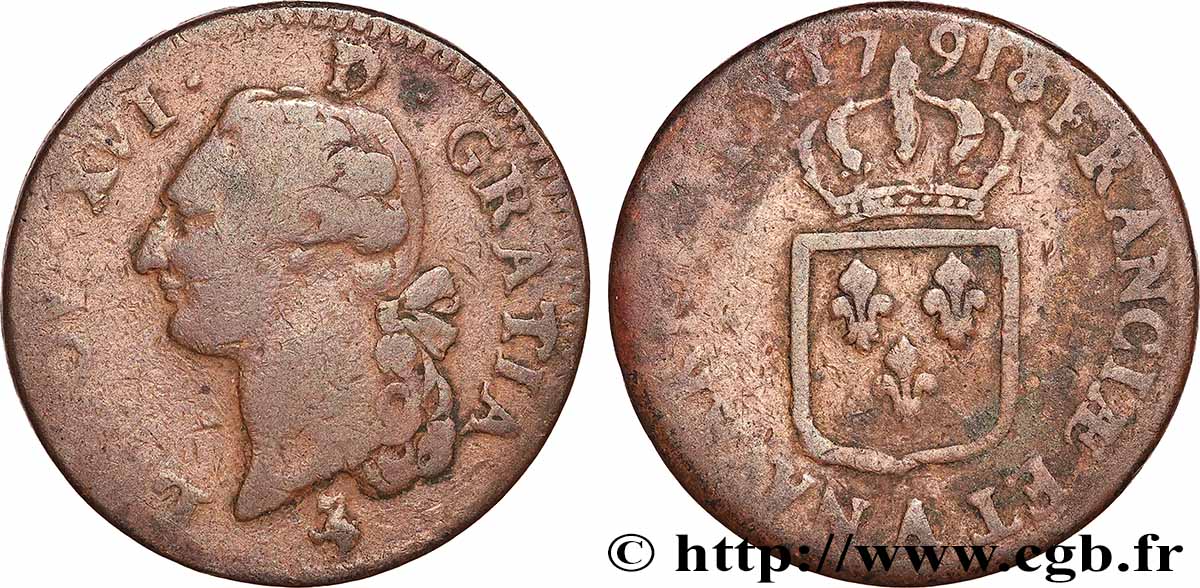 LOUIS XVI Sol dit &nbsp;à l&nbsp;écu&nbsp; 1791 Paris VF