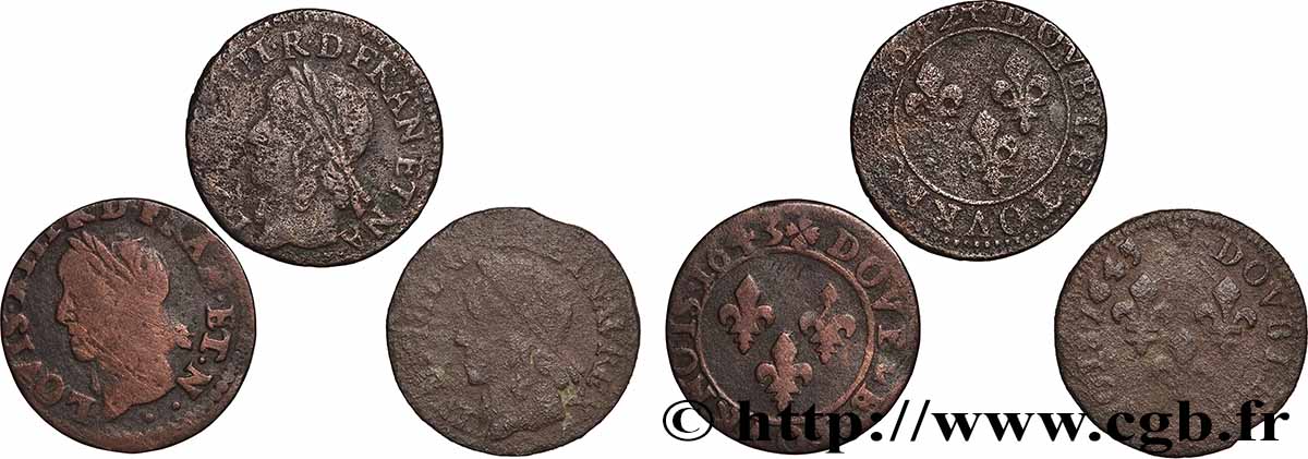 LOUIS XIII Lot de 3 double tournois, type de Warin s.m.  lot