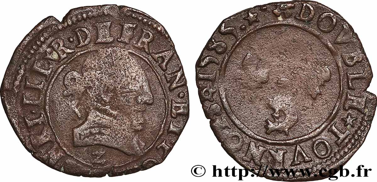 HENRY III Double tournois, 2e type du Dauphiné 1585 Grenoble VF